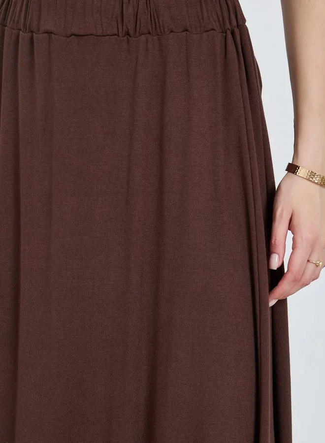Styli Women Brown Maxi Skirt with Side Slit